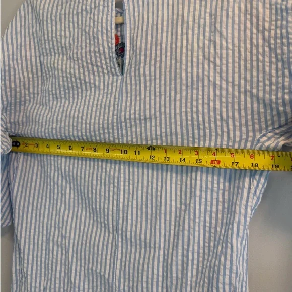 Song of Style Blue White Seersucker Stripe Floral Embroidery Mini Dress Small - Picture 7 of 9